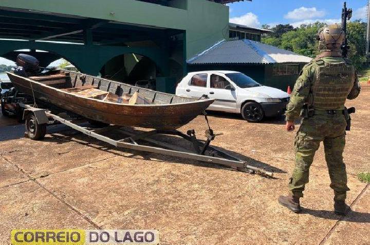 BPFRON apreende embarcação, veículo e grande carga de cigarros em operação no Lago de Itaipu em Santa Helena