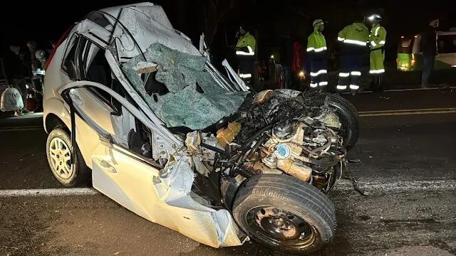 Fiesta com placas de Marechal Rondon: Colisão frontal na BR-277 em Céu Azul deixa duas vítimas fatais