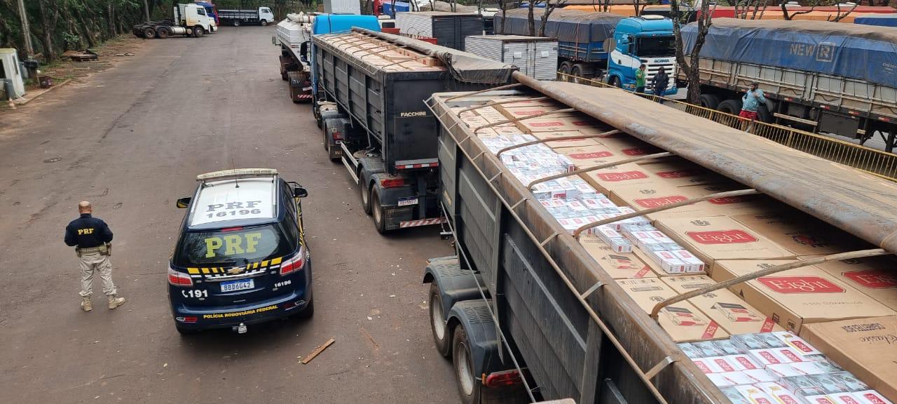 PRF apreende 600 mil maços de cigarros na BR-163, em Marechal Cândido Rondon