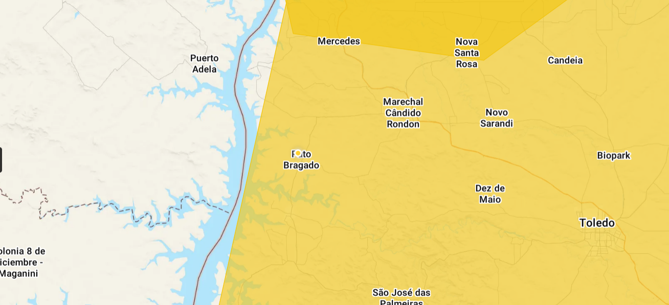 Instabilidade avança do Paraguai e traz risco de temporais para região oeste do Paraná