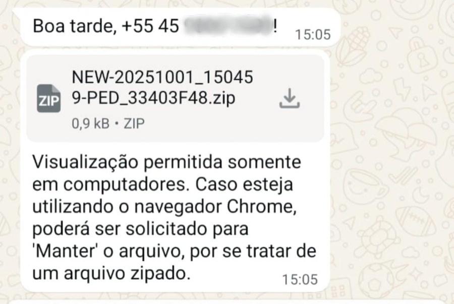Golpe com arquivo ‘.zip’ no WhatsApp acende alerta na região