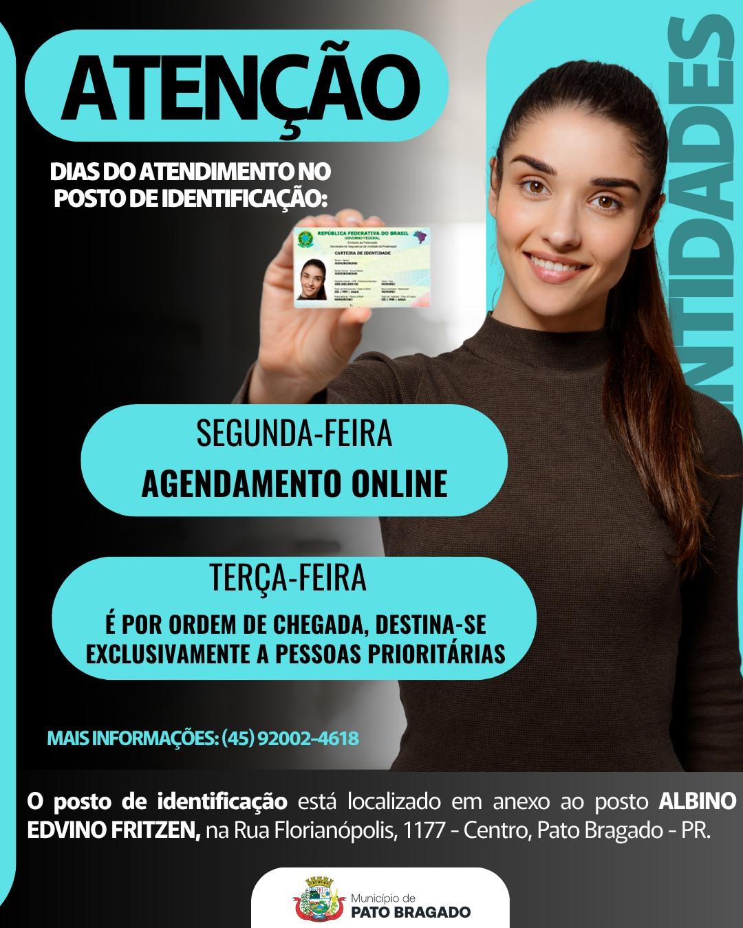 Posto de Identificação de Pato Bragado anuncia novos dias para emissão da Carteira de Identidade
