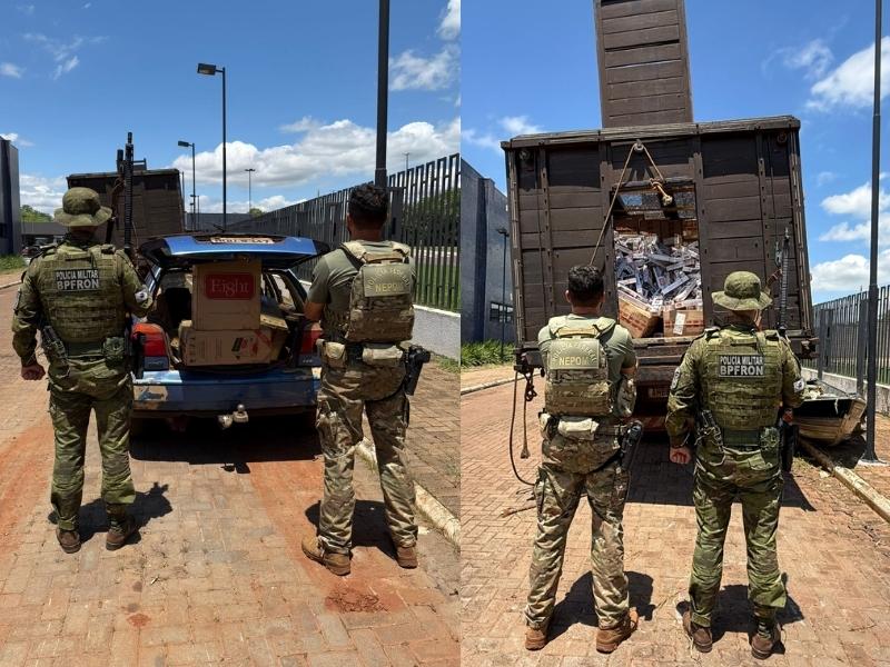 POLÍCIA FEDERAL e BPFRON realizam apreensão de 01 caminhão e 01 veiculo carregados com contrabando no Lago de Itaipu