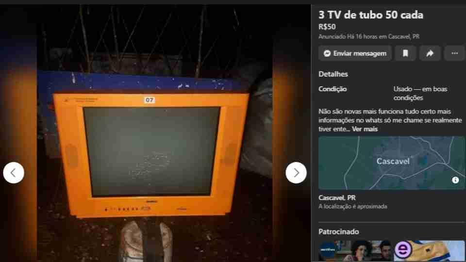 TV escolar laranja aparece à venda no marketplace de Cascavel